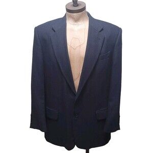 Oscar de la Renta Blazer Men 44L Blue Plaid Wool Sportscoat Jacket